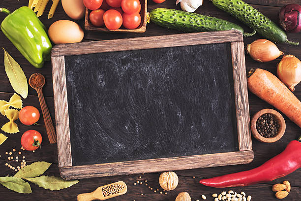 istock Old blackboard and cooking ingredients 514002250