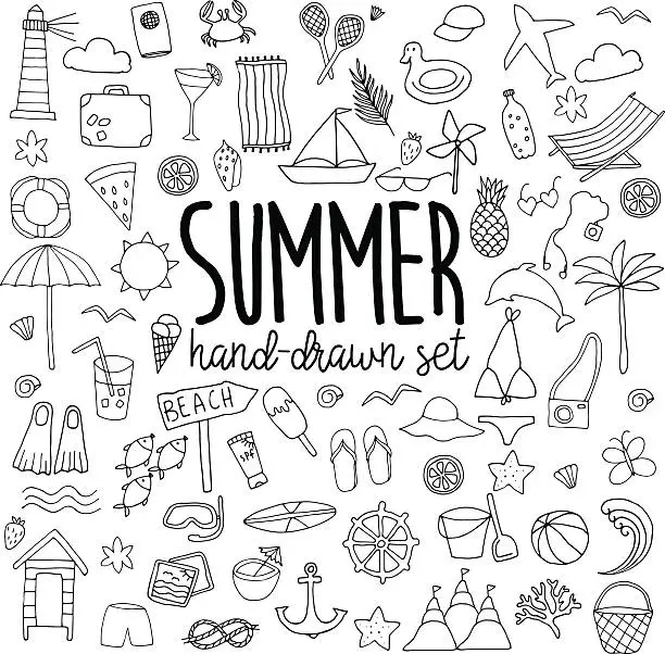 Vector illustration of Hand drawn summer set