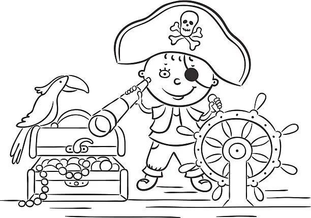 Vector illustration of Little boy playing pirate