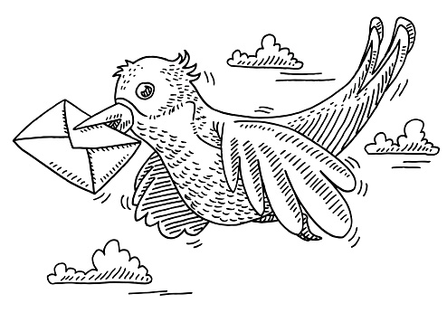 Flying Bird Letter Delivering Drawing