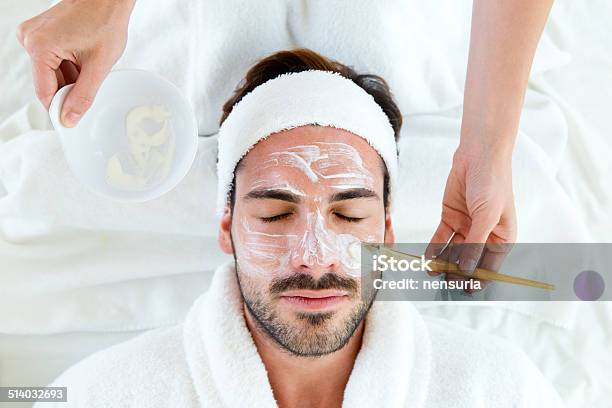 Man With Clay Facial Mask In Beauty Spa Stock Photo - Download Image Now - Men, Facial Mask - Beauty Product, Human Face
