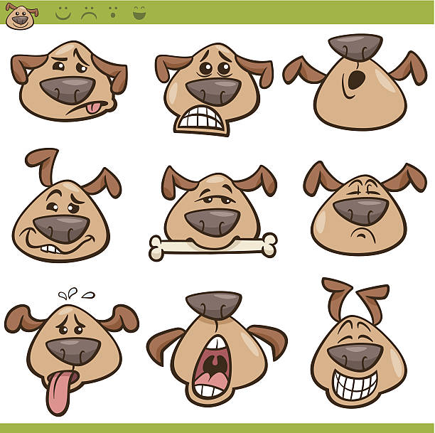 ilustrações, clipart, desenhos animados e ícones de emoticons ilustração dos desenhos animados conjunto de cão - dog barking humor howling