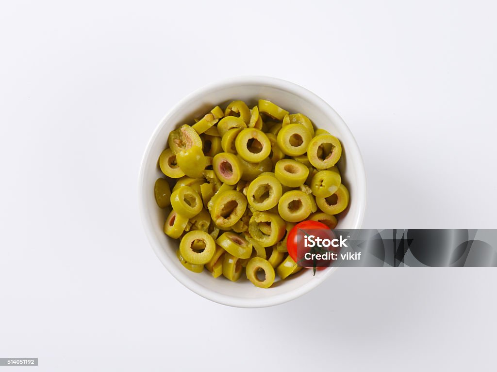 sliced green olives bowl of sliced green olives Olive - Fruit Stock Photo