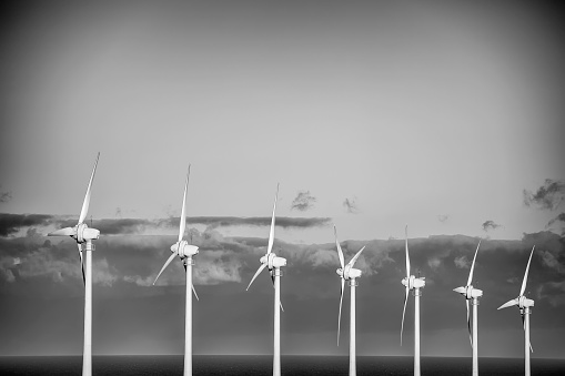 modern wind turbine against cloudy sky; Gran Canaria