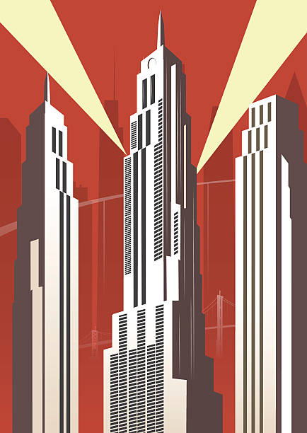 Vertical cartoon city vector art illustration