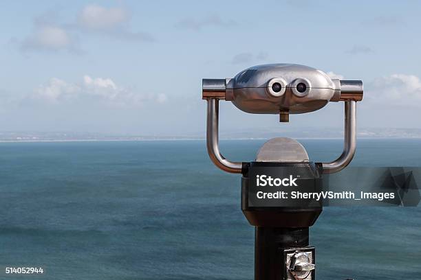 Sightseeing Binoculars Overlooking Ocean From Up High Stock Photo - Download Image Now