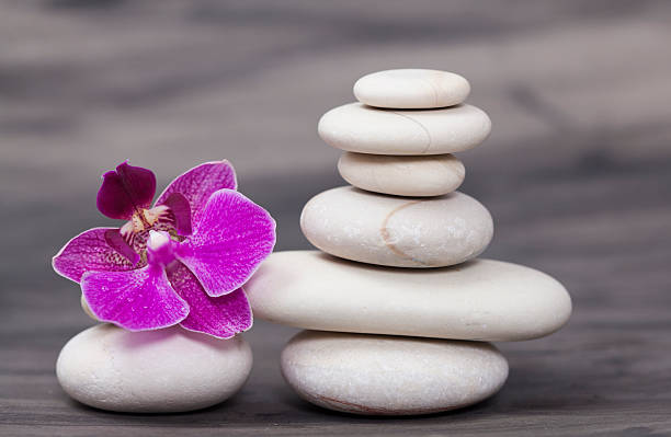 istock White spa stones and oriental flower 514053060