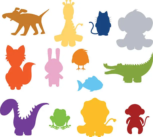 Vector illustration of baby silhouette animals