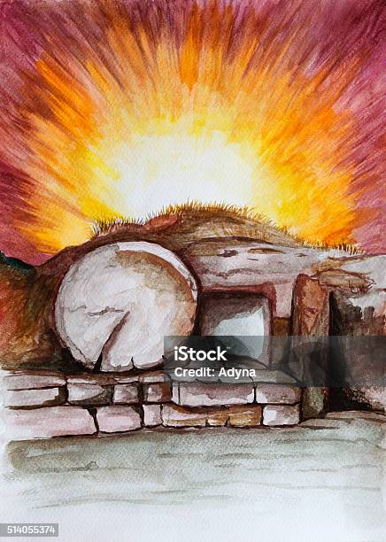 Resurrection Stock Illustration - Download Image Now - Easter, Grave, Watercolor Painting