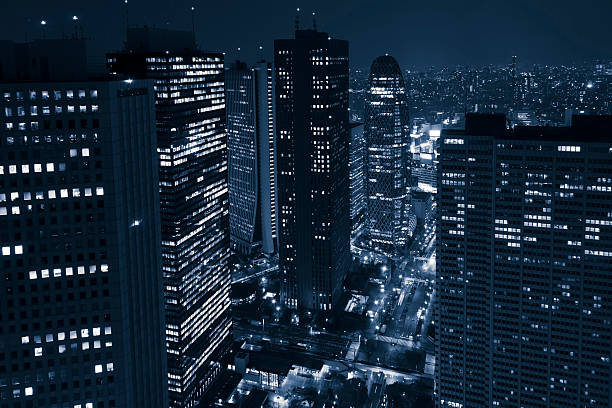 istock Modern business district with skyscrapers at night 514059260