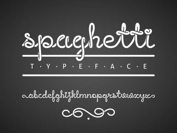 Spaghetti typeface Vector alphabet from letters written by one continuous line like a spaghetti. All the letters are grouped separately. Eps8. RGB. Global colors. pasta stock illustrations