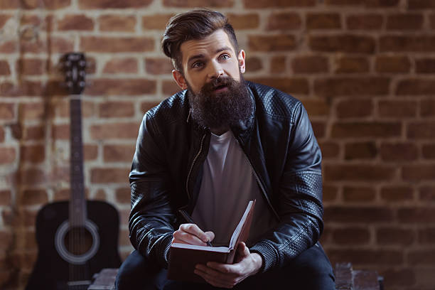 Stylish bearded musician