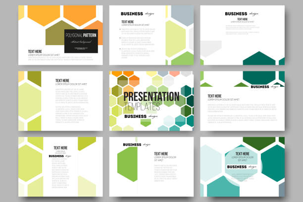 Set of 9 templates for presentation slides. Abstract colorful business Set of 9 vector templates for presentation slides. Abstract colorful business background, modern stylish vector texture. hexagon photos stock illustrations