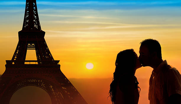 istock Backlit loving couple honeymoon in Paris 514066726