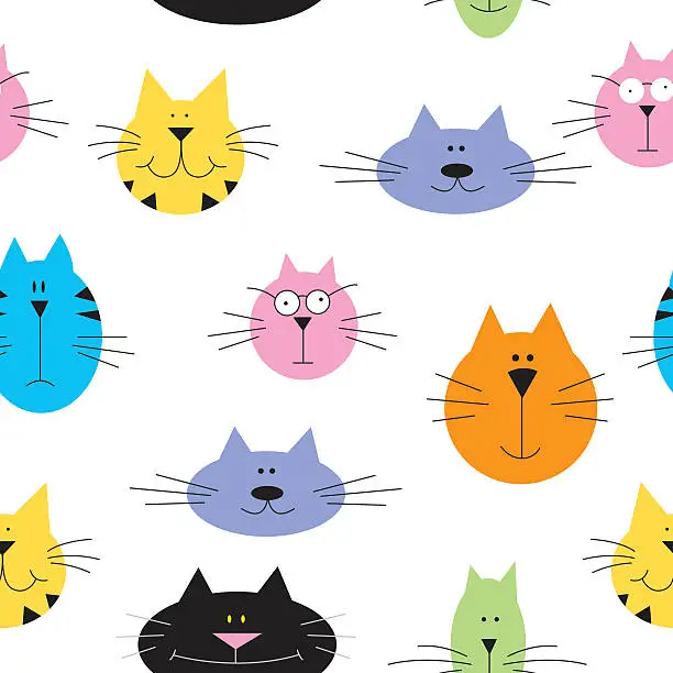 Vector illustration of Seamless Cute Cats Pattern
