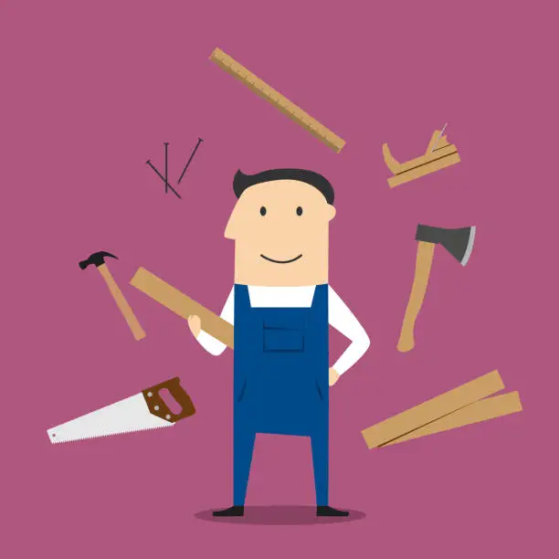 Vector illustration of Carpenter man and professional tools