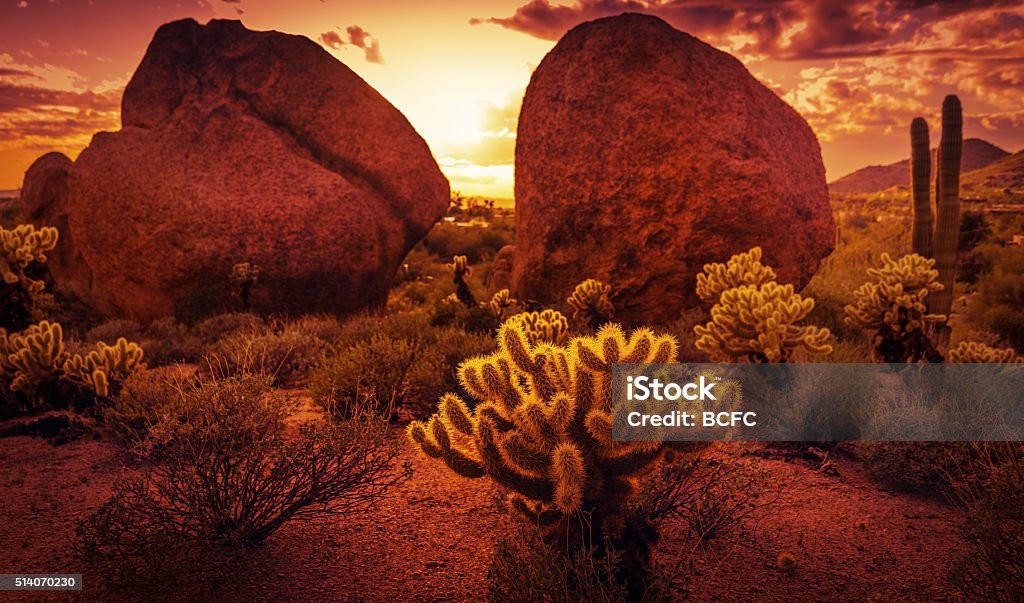 Dramatic desert scenery near Scottsdale,Arizona Dramatic desert scenery near Scottsdale red rock sunset Scottsdale - Arizona Stock Photo