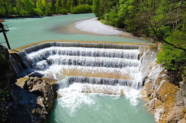 water cascade of river Lech at alps mountains in Bavaria