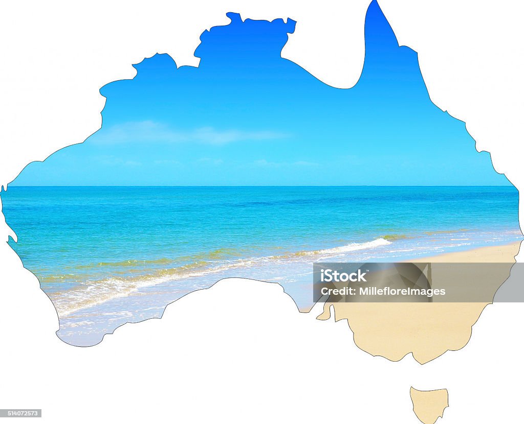 Map of Australia showing vast wide open sandy beach Map of Australia showing vast wide open sandy beach and blue skies. Australia Day Stock Photo