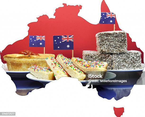 Map Of Australia Showing Traditional Aussie Tucker Party Food Stock Photo - Download Image Now