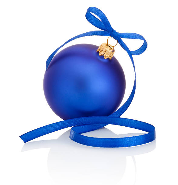 istock Blue christmas ball with ribbon bow Isolated on white background 514074219