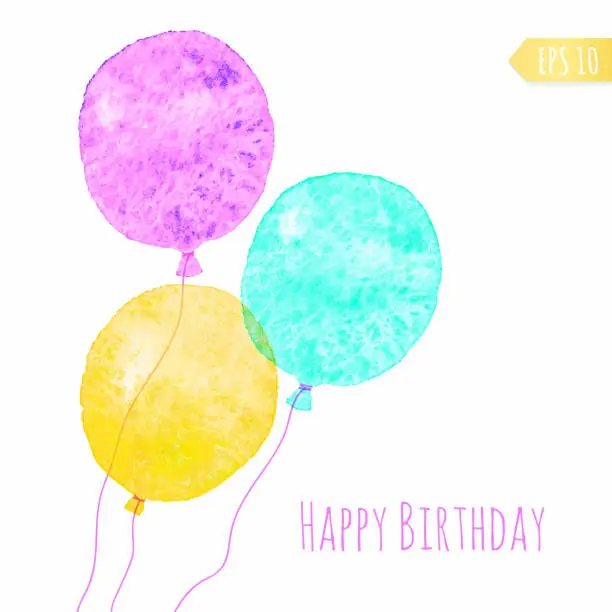 Vector illustration of Card with colored watercolor paint balloons.