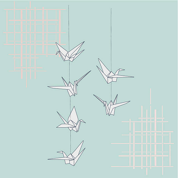 Origami cranes string & bamboo pattern. Oriental style vector, origami cranes string & bamboo pattern. origami cranes stock illustrations