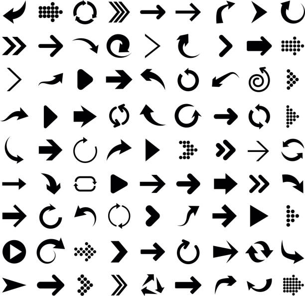 Set of arrow icons. Vector illustration of black arrow icons. narrow stock illustrations