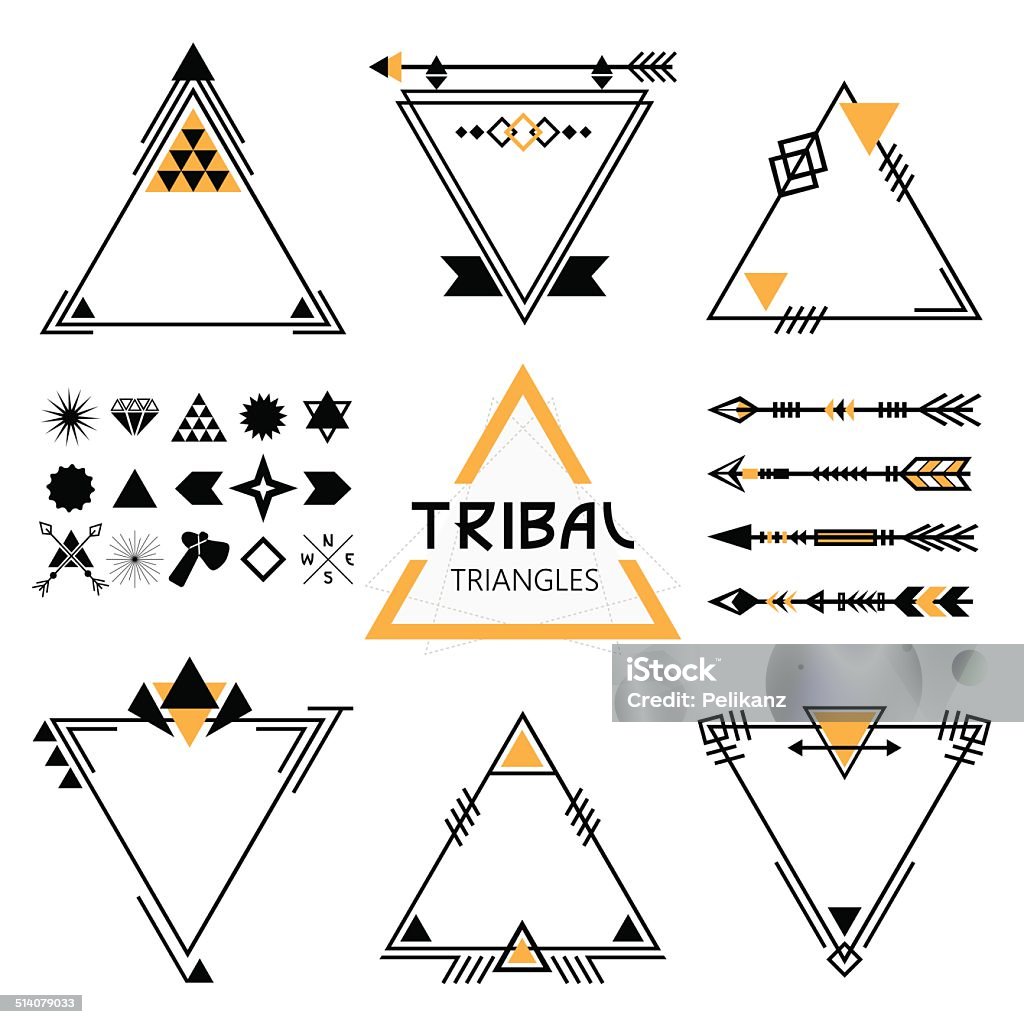 Tribal empty triangles labels, arrows, and symbols set Tribal empty triangles labels, arrows, web elements, signs and symbols set Clip Art stock vector