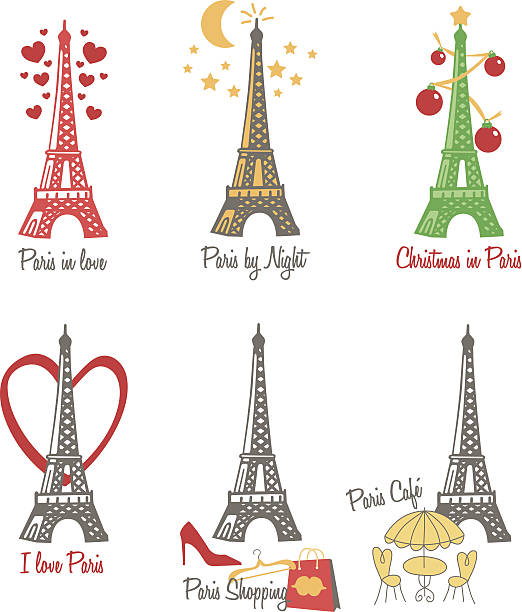 I love paris Collection of vintage Eiffel Tower - vector file eiffel tower restaurant stock illustrations