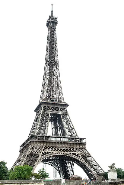 Eiffel Tower over white background. Champ de Mars, Paris, France