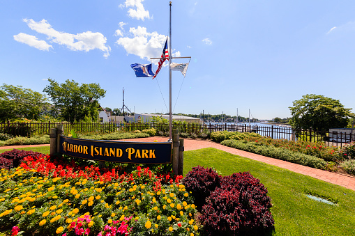 Mamaroneck, USA - July 24, 2015: Harbour Island Park of Mamaroneck, Westchester county, New York State, USA