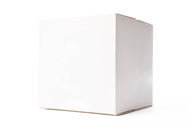 isolato colpo di cubo bianco vuoto casella su sfondo bianco - box white cube blank foto e immagini stock