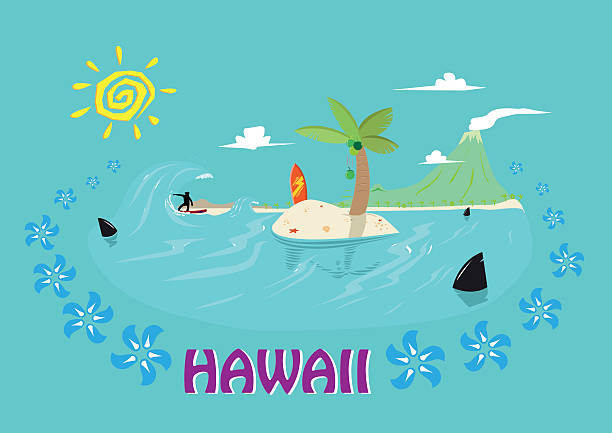 hawaje i surfing koncepcji. edytowalne grafiki klip sztuka. - north shore hawaii islands usa oahu stock illustrations