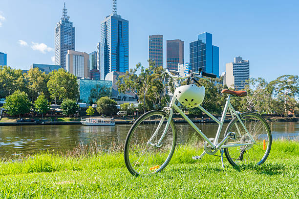 Vintage bike with modern buildings in the background