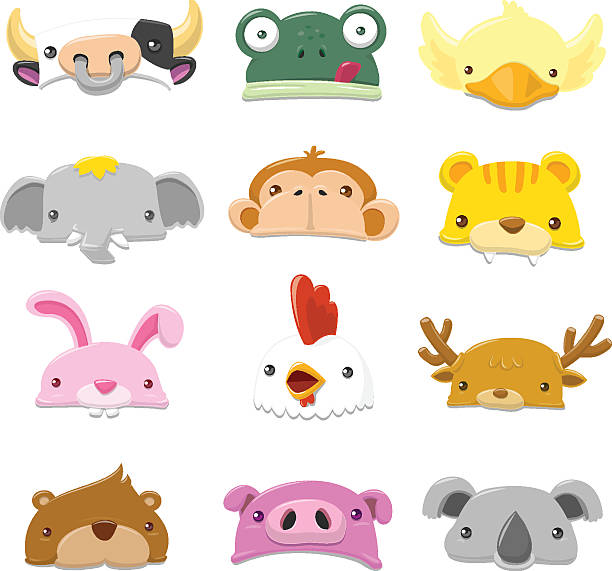 Accessory_set12 Funny Cartoon Animals Hat set - vector illustration animal ear stock illustrations