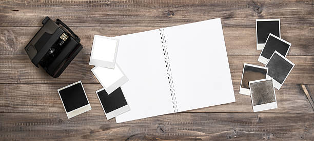 istock Open photo album, camera, instant print frames 514101942