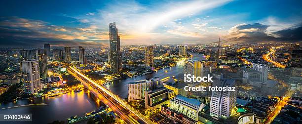 Night Scene Cityscape Stock Photo - Download Image Now - Thailand, Bangkok, Urban Skyline