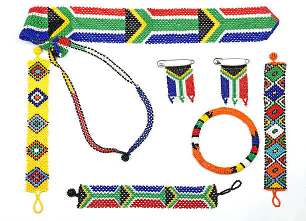 istock Variety of Zulu Beadwork Threaded into Bracelets and Flags 514107384