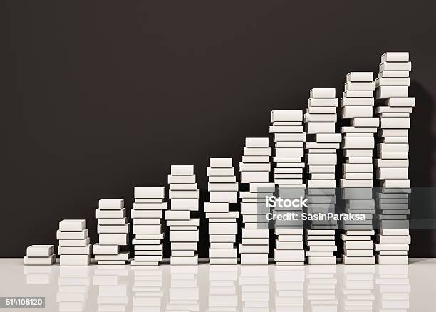 Piles Of Whiite Books Step Rising Up 3d Rendered Stock Photo - Download Image Now - Book, Stack, Growth