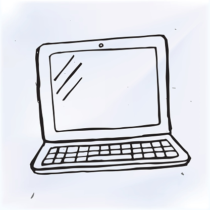 Computer Gemalt Hand Zeichnen Gekritzel Laptop Computer Vektorillustration Computer ...