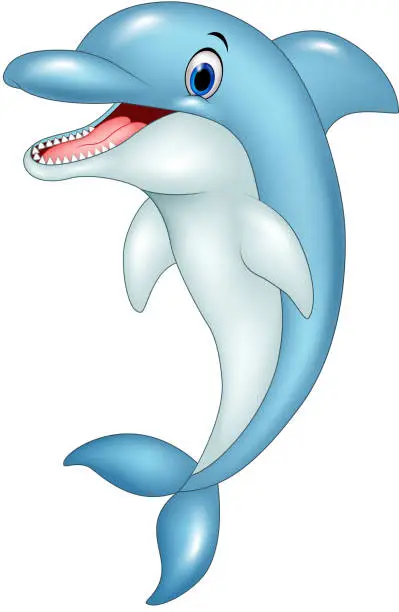 Vector illustration of Cartoon funny dolphin jumping
