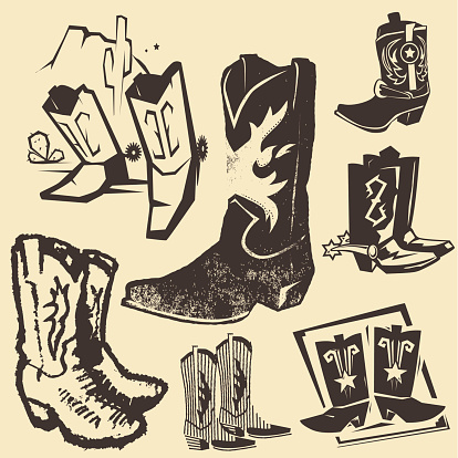 Clip art collection of various cowboy boots