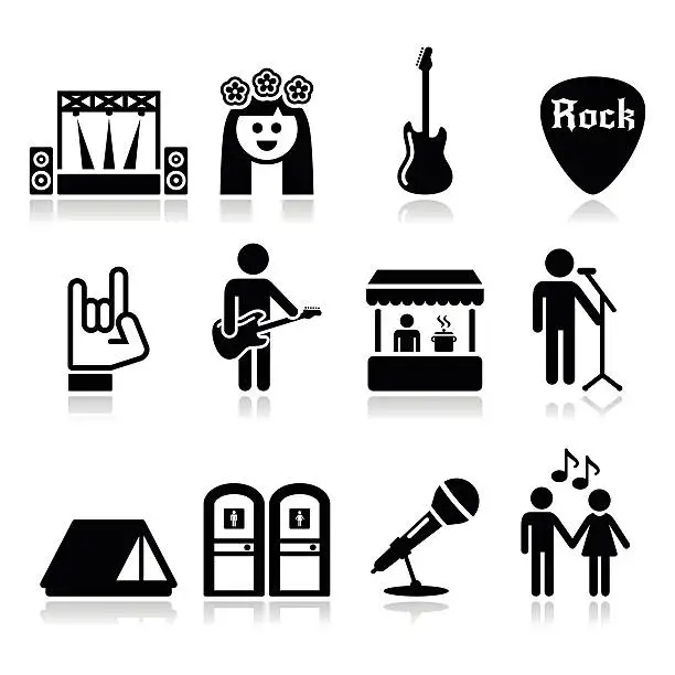 Vector illustration of Music festival, live concert vector icons set