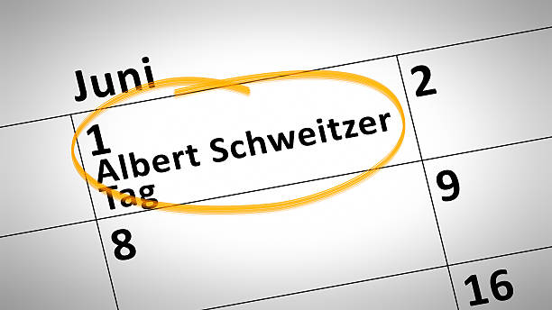 albert schweitzer dnia pierwszego miesiąca w języku niemieckim - albert schweitzer zdjęcia i obrazy z banku zdjęć