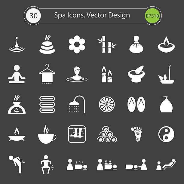 illustrations, cliparts, dessins animés et icônes de conception icônes. vector spa - massaging spa treatment stone massage therapist