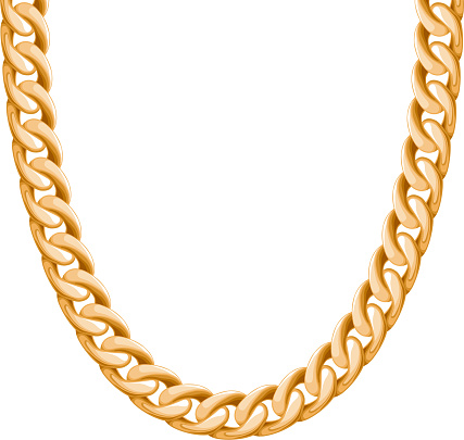 Chunky chain golden metallic necklace or bracelet. Personal fashion accessory design. Vector brush included.