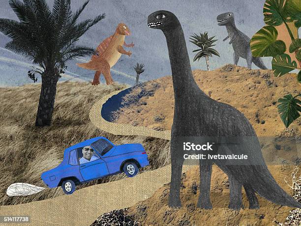 Collage Of Dinosaur Park Stock Illustration - Download Image Now - Dinosaur, Composite Image, Road
