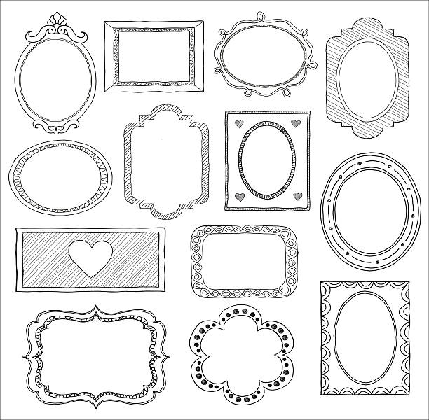 낙서 프페임 설정합니다. - picture frame frame ellipse photograph stock illustrations