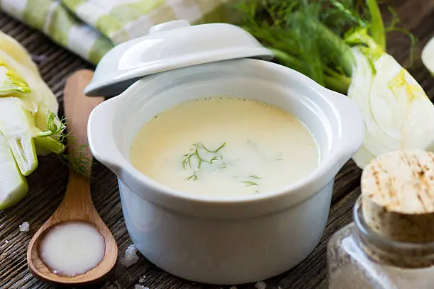 Creamy fennel soup with fresh herbs